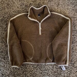 Old Navy Women's Brown Zip-Up Sherpa Sweater